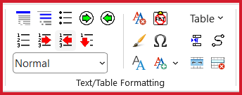 Text-Table Formatting group on LeaderGuide pro ribbon