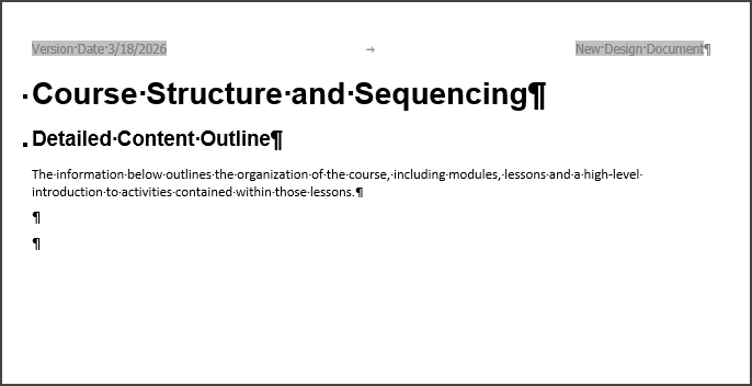 Course Structure and Sequencing page - new Learning Design document