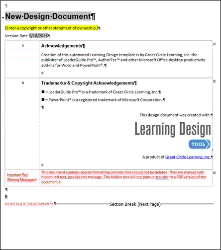 Acknowledgements page - new Learning Design document
