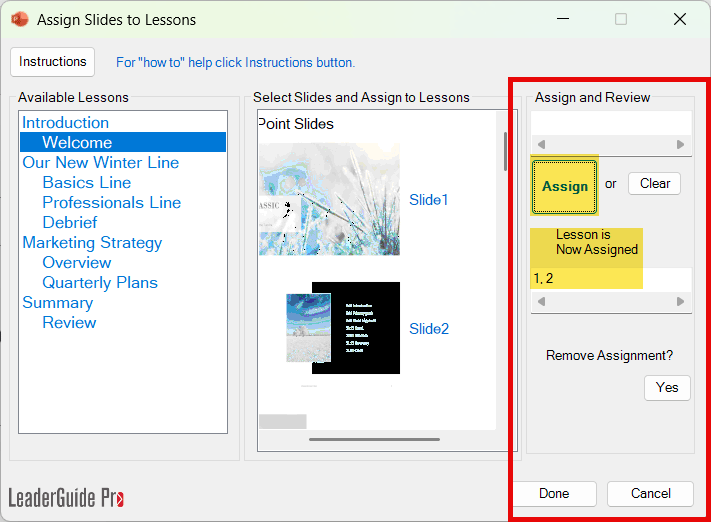 Assign Slides to Lessons-Assign
