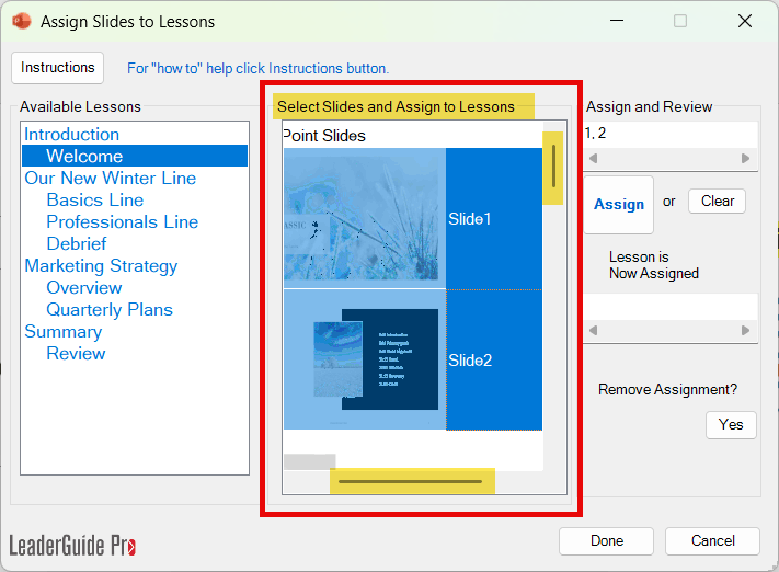 Assign Slides to Lessons-Select Slides