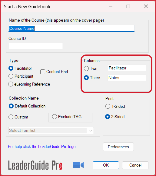 Column Heading Edit in Start Wizard