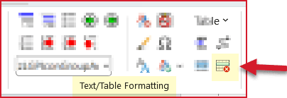 Delete Table Row in Text-Table Formatting group