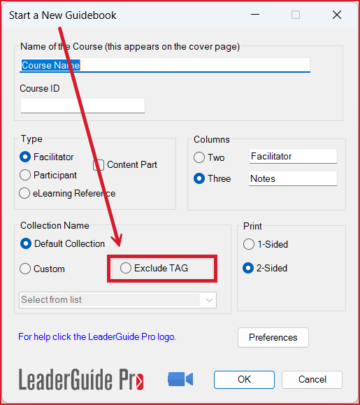 Exclude TAG in Start a New Guidebook wizard