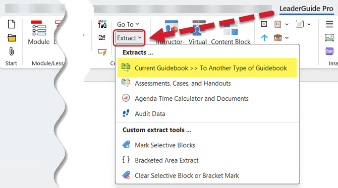 Extract button and Menu