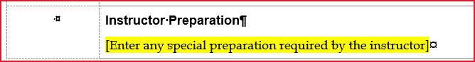 Instructor Preparation Block