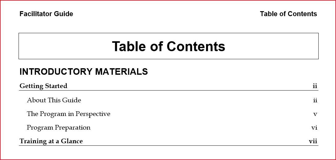 Introductory Materials in TOC