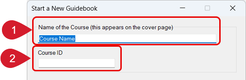 Course Name-ID_Start a New Guidebook wizard