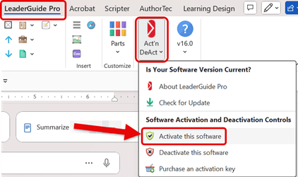 Activate this Software -Ribbon