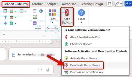 Deactivate this Software -Ribbon