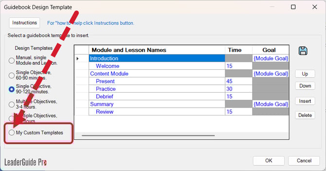 My Custom Templates option