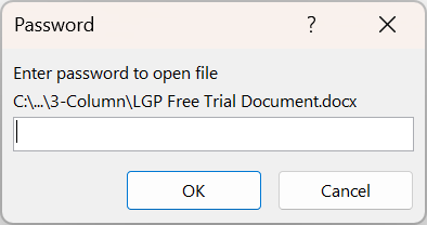 Free Trial Password Dialog Box