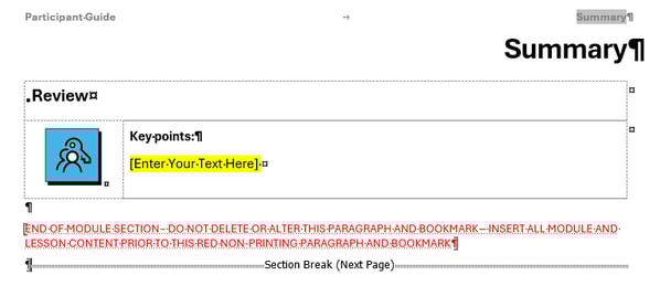 Last page of Participant Guide