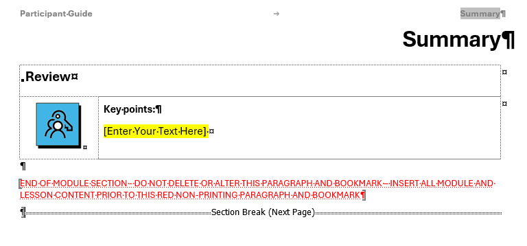 Last page of Participant Guide