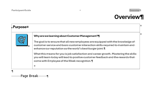 Participant Guide Overview page-Purpose example