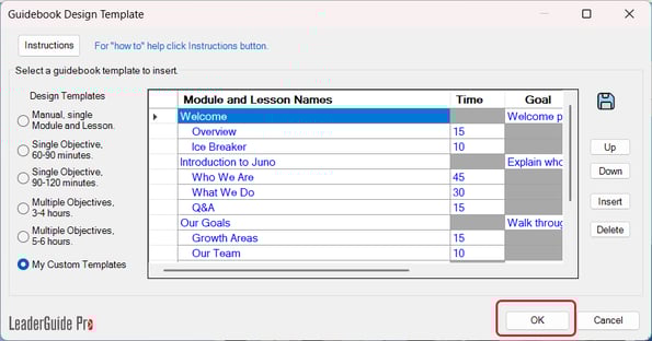 Add Course Outline to Guidebook Design Template