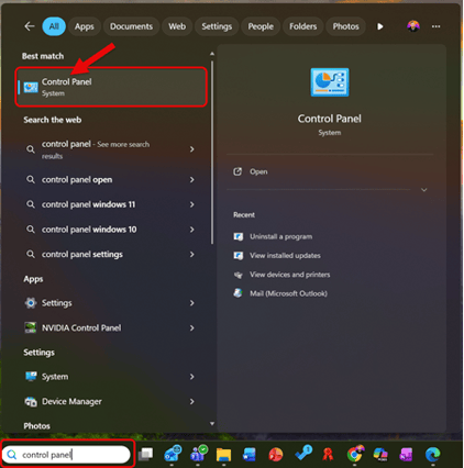 Uninstall LGP - Open Control Panel