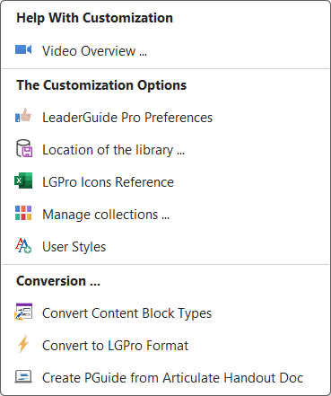 Parts-Customize drop down menu