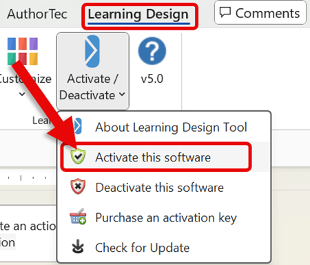 LDT Activate this Software -Ribbon