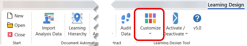 Customize on Learning Design Tool ribbon v5