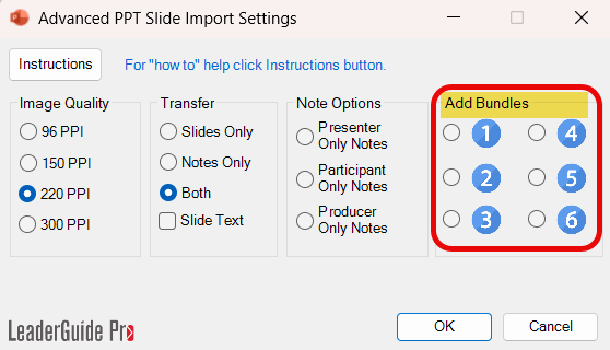 Add Bundles-Import Slides Options