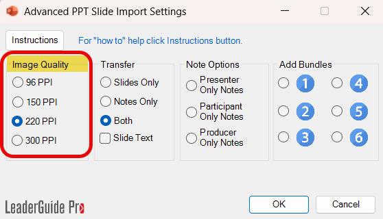 Image Quality-Slide Import Options