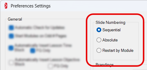 Preferences Wizard-Slide Numbering