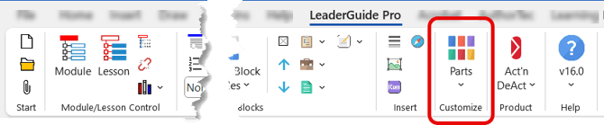 Parts Button on LeaderGuide Pro ribbon