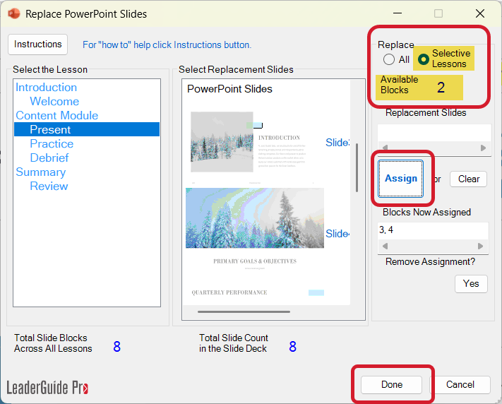 Replace Selective Slides wizard