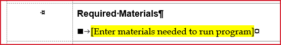Required Materials Block