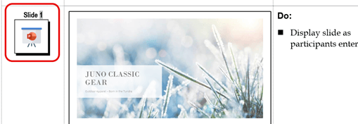 Slide number example in Content Block