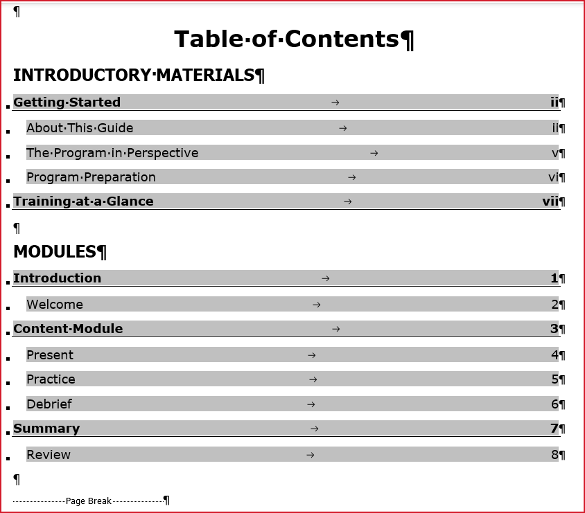 Table of Contents_Facilitator Guide