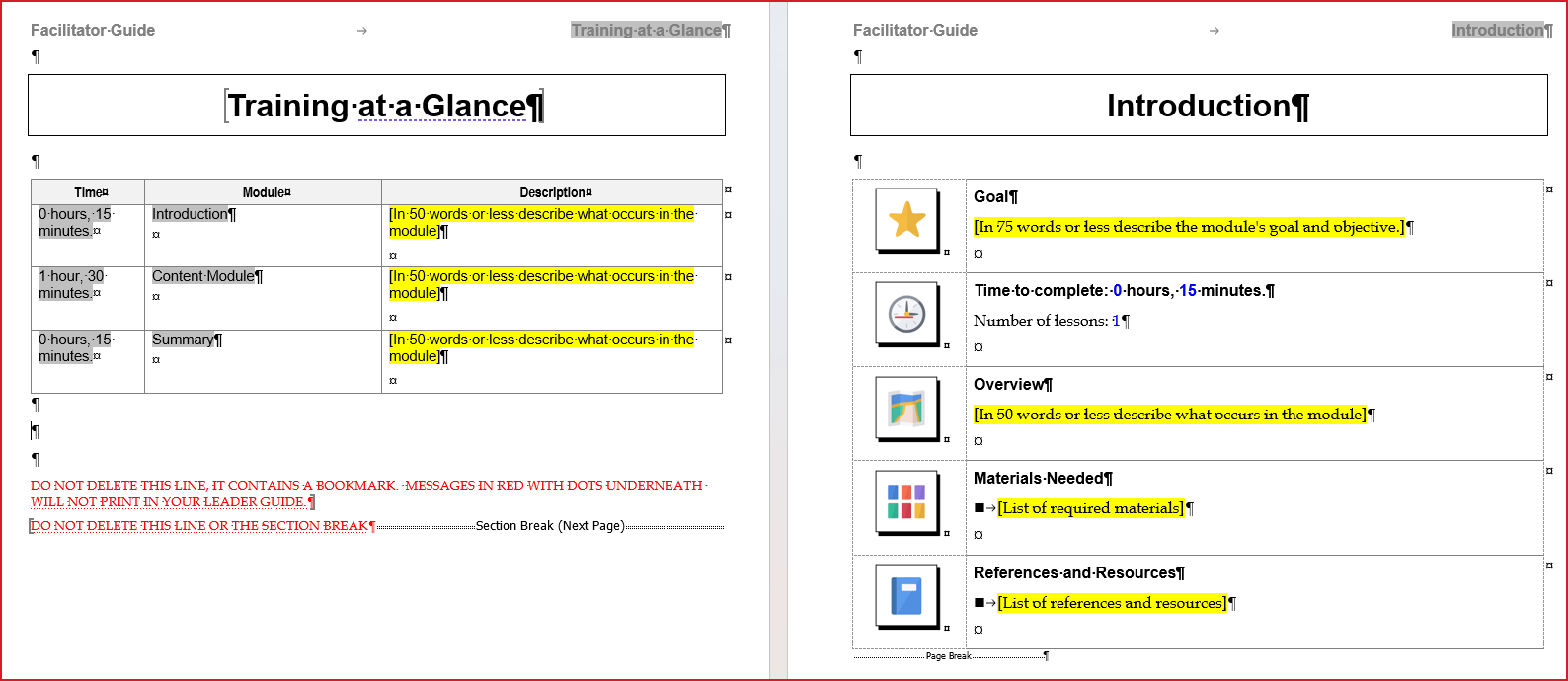 Training at a Glance-Module Overview pages