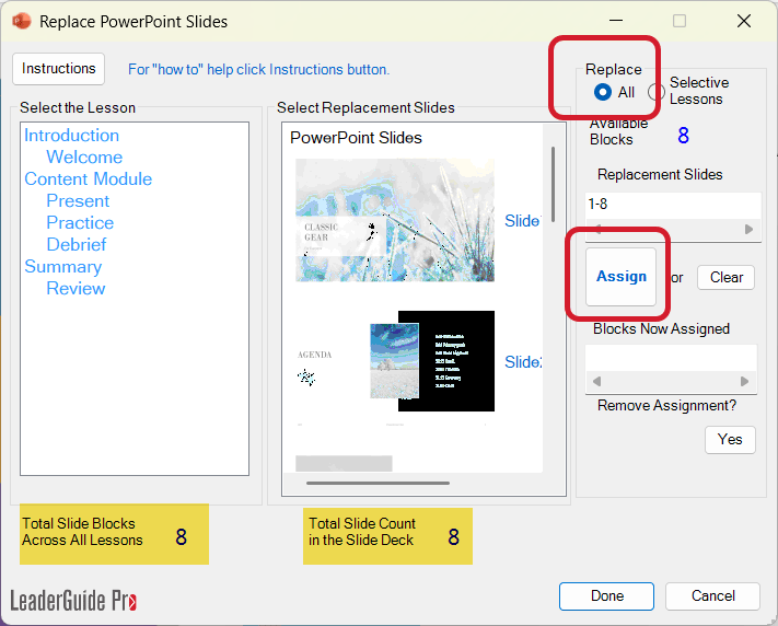 Replace Slides wizard